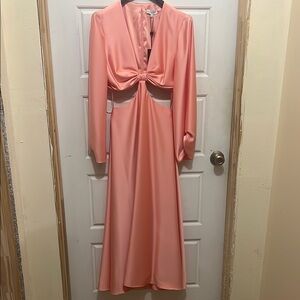 Gianni Bini Pink Ruffled Ruched Gown with Bishop Sleeves